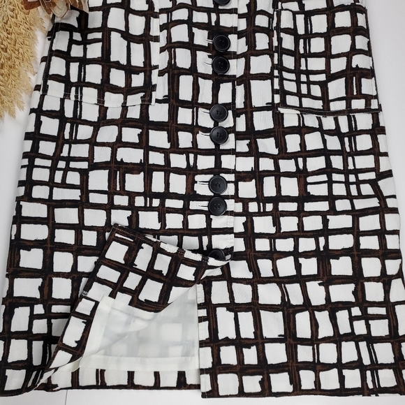 Talbots Stretch Corduroy White Brown Black Check Patterned Dress Size 4 - Picture 7 of 16